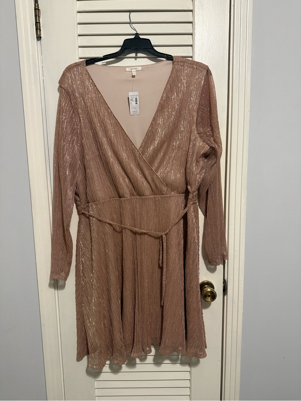 Maurices Metallic Blush Pink Wrap Dress